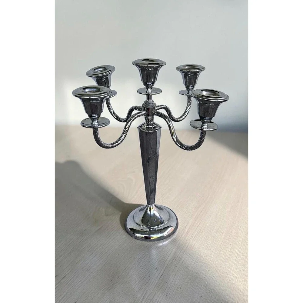 Vintage R.C. Silver Metal 5-Light Candelabra Elegant 5-Arm Twist Candle Holder